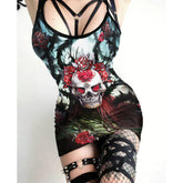 Sexy  Skull Rose Abtract Gothic Print Dress-Wonder Skull